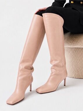 Dear Frances Elia Women Knee High Leather Pink Boots Size 37 US 7 Made in Italy